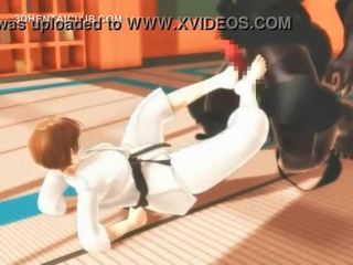 Karate animasi pornografi muda wanita menyebalkan monster besar tusukan